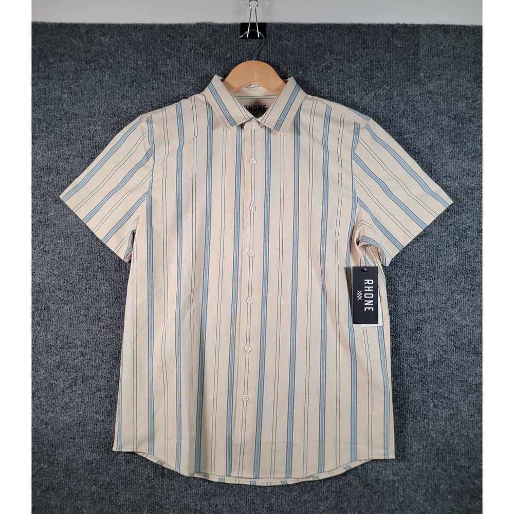 NEW Rhone Brezza Shirt Men Small Striped Linen Blend Short Sleeve Button Up $128